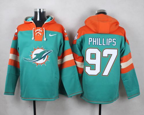 Nike Dolphins #97 Jordan Phillips Aqua Green Player Pullover NFL Hoodie - Click Image to Close
